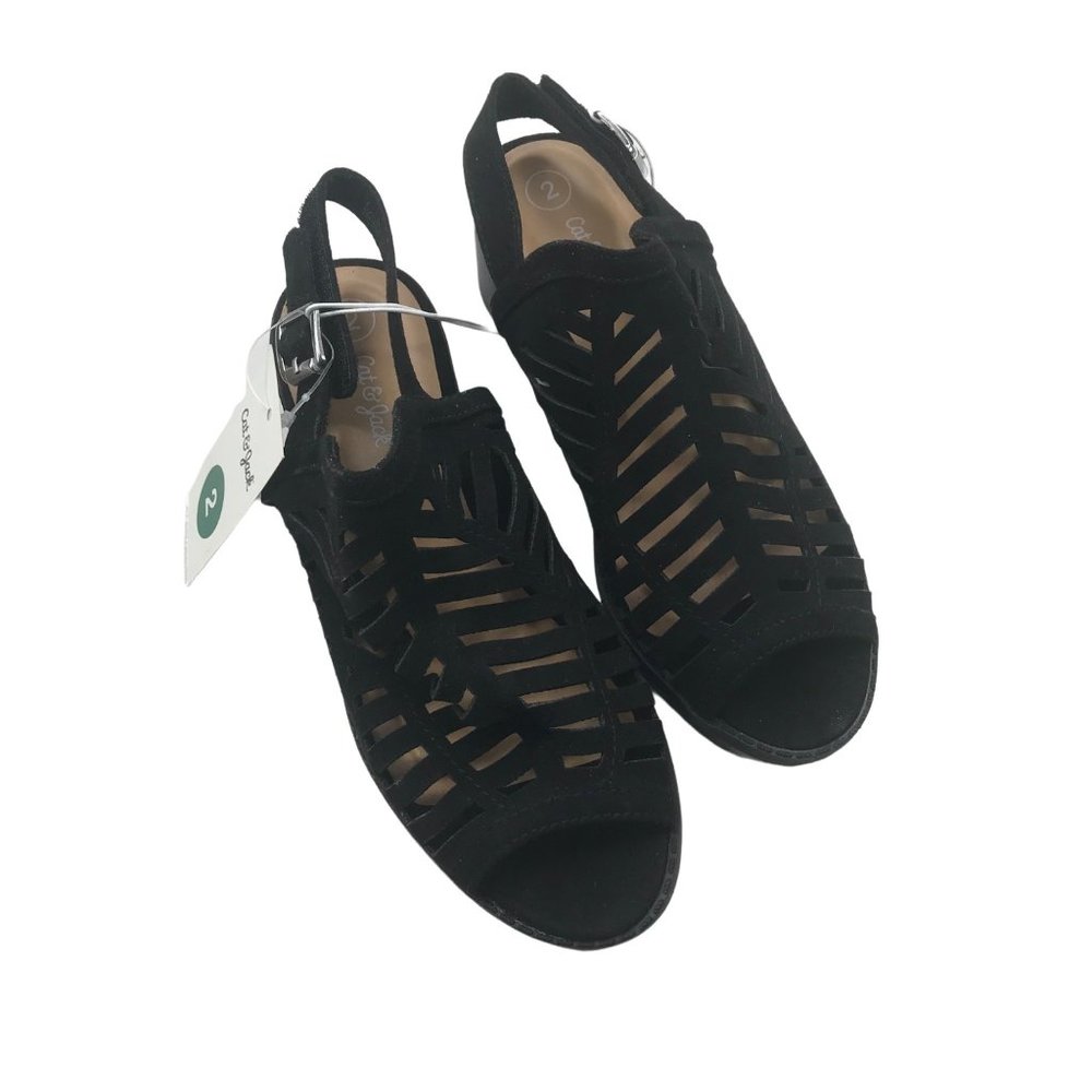 Cat And Jack Girl's Size 2 Open Toe Strap Shoes Black New With Tags
